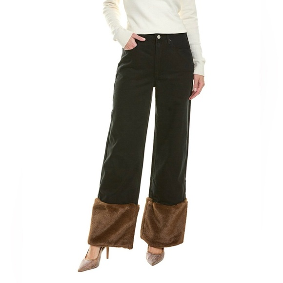 WeWoreWhat Faux Fur Straight Leg Jean in Color Black Size 25 - Picture 1 of 2